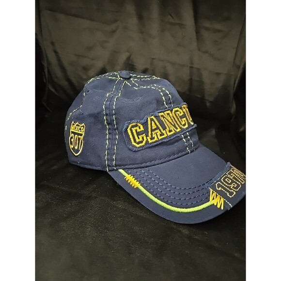 Cancun 1970  Navy/Yellow Green Stitching Adjustable Trucker Cap Hat Banana Bay - Picture 3 of 6